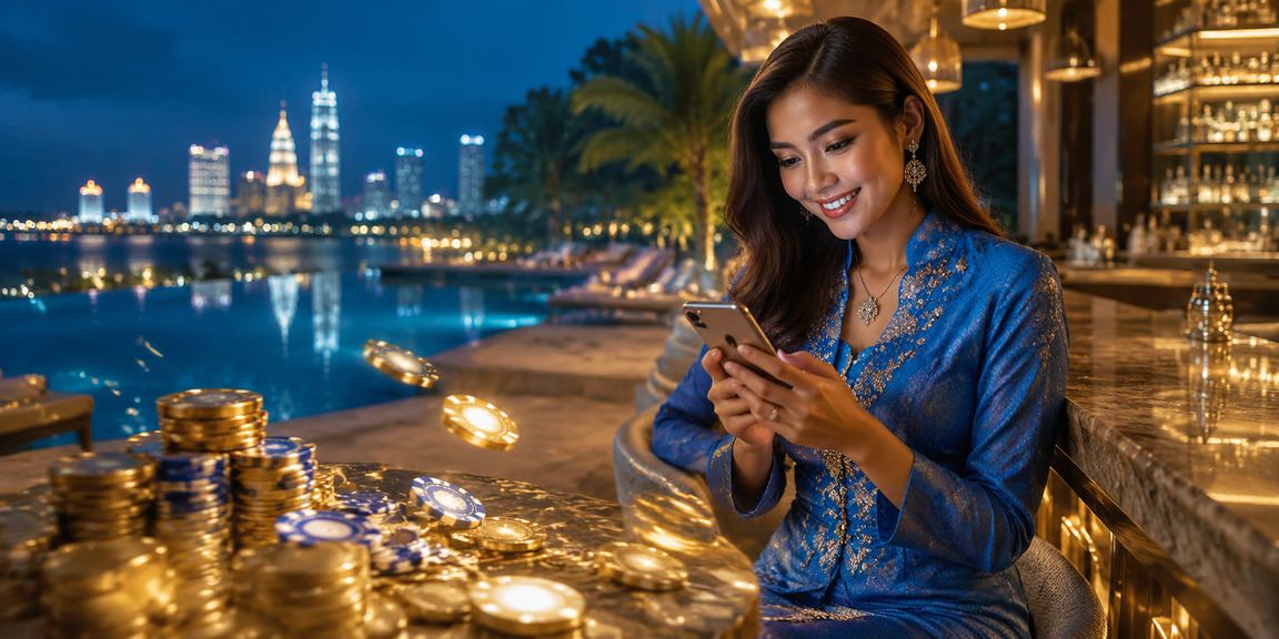 Pengguna wanita Malaysia dari Seremban mengurus deposit bonus dalam baju kurung